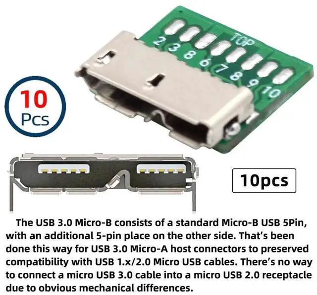 Alt view image 7 of 7 - 10pcs Micro USB 3.0 10Pin Female Socket SMT Receptacle, DIY OEM PCB Mount Connector for USB Flash Disk