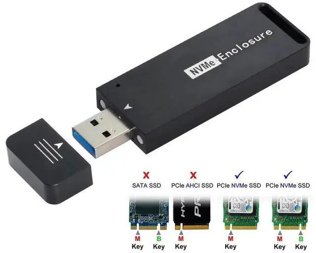 Alt view image 6 of 7 - USB 3.1 Gen2 10Gbps M.2 NVMe SSD Enclosure, Portable External Hard Drive Case for 2230/2242mm M-Key Solid State Drive