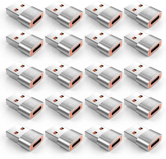 Main image of 20 Pack 200W USB C to USB Adapter, Fast Charging & 480MB Data Transfer Silver Converter for Apple Watch Ultra, iWatch Series 8 7, iPhone 16 15 Plus Pro Max