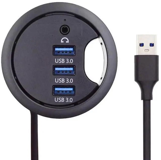 Main image of Desktop 3 Port USB 3.0 Hub with Sound Card, 60mm Desk Grommet Dock Station, USB Multiport Expander with Headphone Mic Audio Interface for PC Desktop