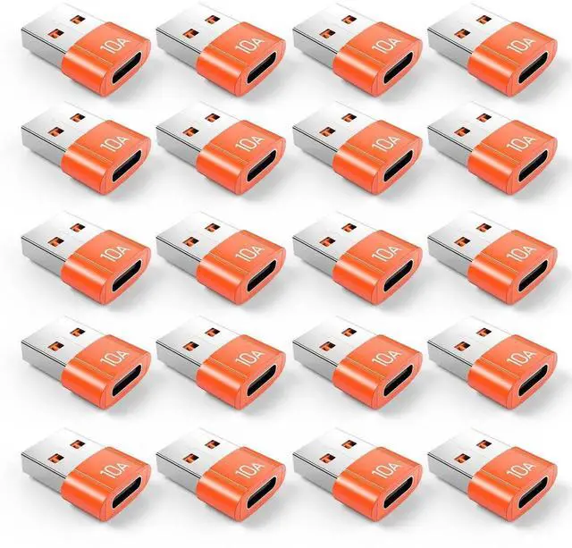 Main image of 20 Pack Orange 200W USB C to USB Adapter, Fast Charging & 480MB Data Transfer Converter Compatible with Apple Watch Ultra, iWatch Series 8 7, iPhone 16 15 Plus Pro Max