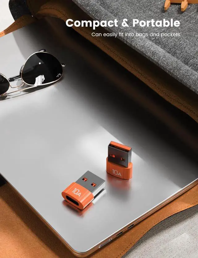 Alt view image 2 of 6 - 20 Pack Orange 200W USB C to USB Adapter, Fast Charging & 480MB Data Transfer Converter Compatible with Apple Watch Ultra, iWatch Series 8 7, iPhone 16 15 Plus Pro Max