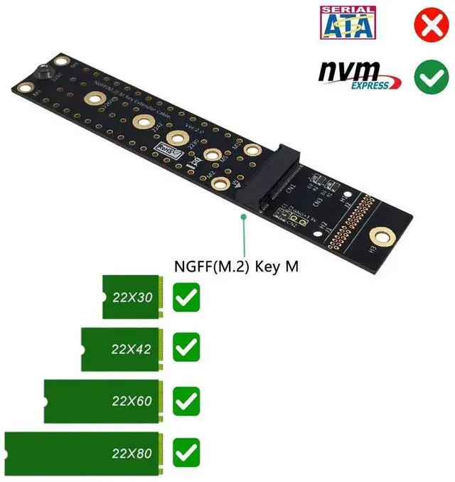 Alt view image 5 of 5 - M.2 NVMe M-Key PCIe SSD Extender Card, 20CM Anti-Electromagnetic NGFF SSD Extension Cable