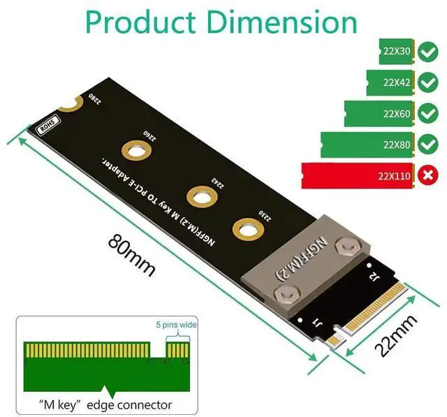 Alt view image 2 of 5 - M.2 NVMe M-Key PCIe SSD Extender Card, 20CM Anti-Electromagnetic NGFF SSD Extension Cable
