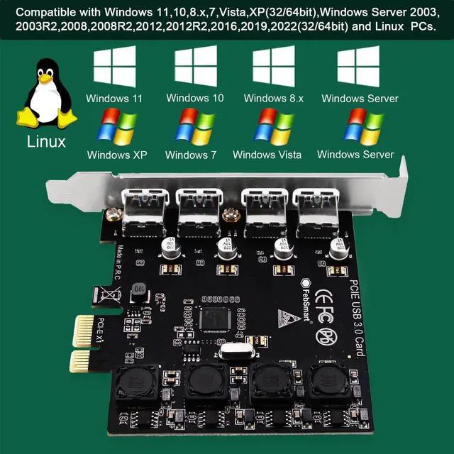 Alt view image 5 of 7 - 4 Ports 5Gbps USB 3.0 PCI Express Expansion Card, Self-Powered PCIe USB Hub Adapter No Extra Power Needed, Compatible with Windows 11 10 8 7 Vista XP Desktop PC FS-U4-Pro