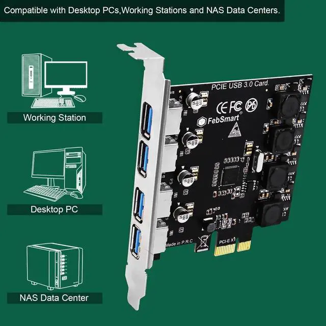 Alt view image 6 of 7 - 4 Ports 5Gbps USB 3.0 PCI Express Expansion Card, Self-Powered PCIe USB Hub Adapter No Extra Power Needed, Compatible with Windows 11 10 8 7 Vista XP Desktop PC FS-U4-Pro