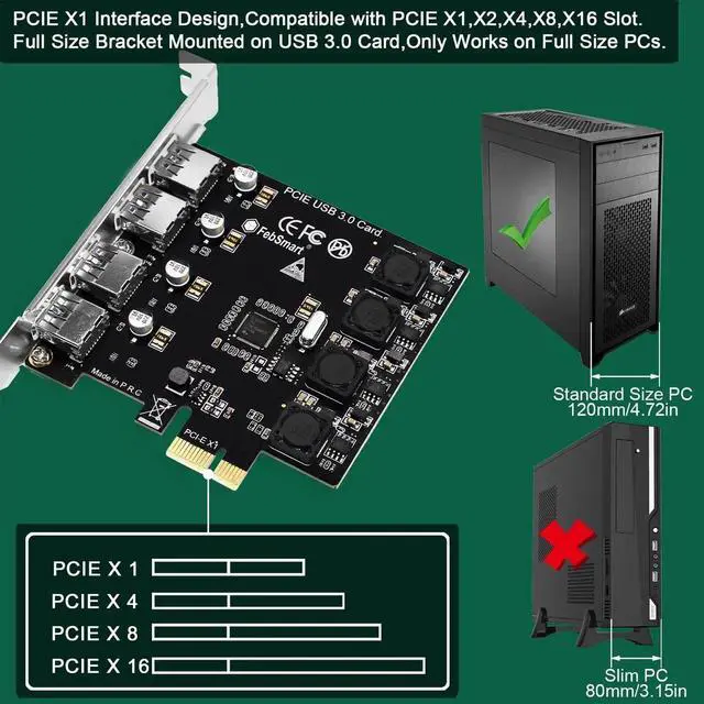 Alt view image 7 of 7 - 4 Ports 5Gbps USB 3.0 PCI Express Expansion Card, Self-Powered PCIe USB Hub Adapter No Extra Power Needed, Compatible with Windows 11 10 8 7 Vista XP Desktop PC FS-U4-Pro