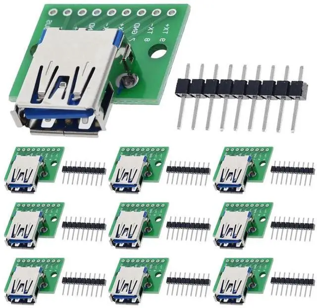 Main image of 10 Pcs USB 3.0 Type-A Female to DIP Adapter 2.54mm 9 Pin Header Breakout Board Converter for DIY Power Supply Electronic Projects