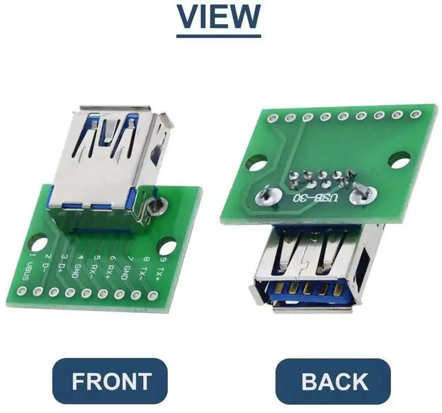 Alt view image 7 of 7 - 10 Pcs USB 3.0 Type-A Female to DIP Adapter 2.54mm 9 Pin Header Breakout Board Converter for DIY Power Supply Electronic Projects