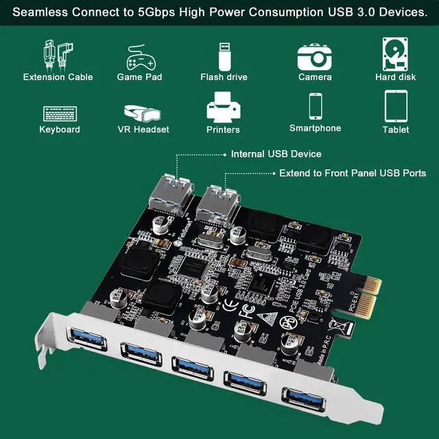 Alt view image 4 of 7 - FS-U7-Pro 7-Port SuperSpeed 5Gbps USB 3.0 PCIE Expansion Card, FebSmart Self-Powered Tech No Extra Power Supply Needed, Compatible with Windows 11 10 8.x 7 Vista XP Desktop PC