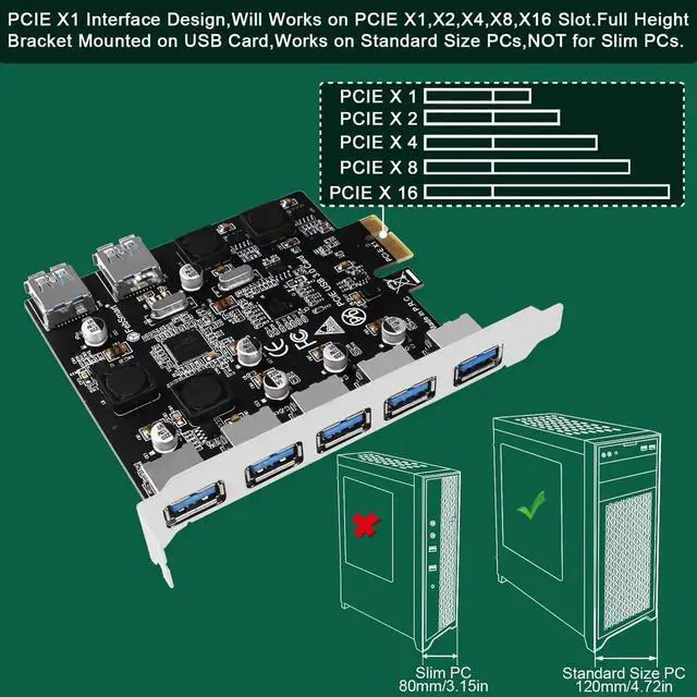 Alt view image 6 of 7 - FS-U7-Pro 7-Port SuperSpeed 5Gbps USB 3.0 PCIE Expansion Card, FebSmart Self-Powered Tech No Extra Power Supply Needed, Compatible with Windows 11 10 8.x 7 Vista XP Desktop PC