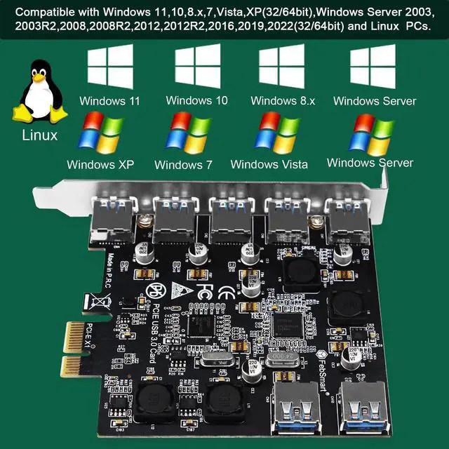 Alt view image 5 of 7 - FS-U7-Pro 7-Port SuperSpeed 5Gbps USB 3.0 PCIE Expansion Card, FebSmart Self-Powered Tech No Extra Power Supply Needed, Compatible with Windows 11 10 8.x 7 Vista XP Desktop PC