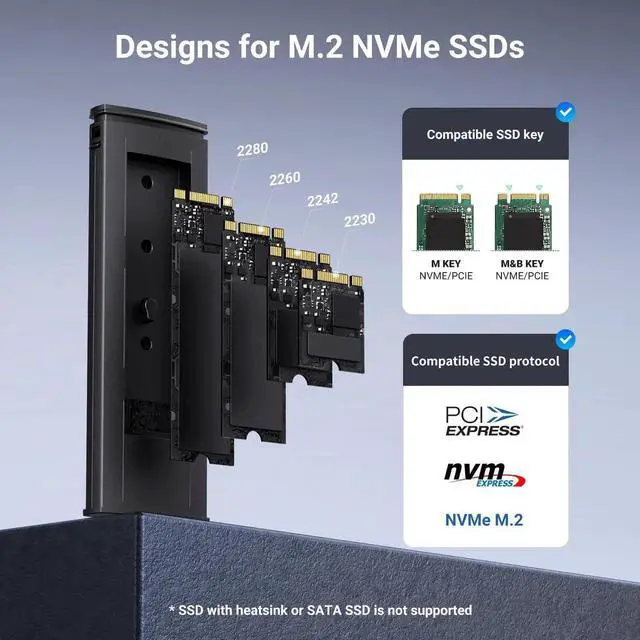 Alt view image 2 of 7 - UGREEN M.2 NVMe SSD Enclosure, Tool-Free USB C External Case 10Gbps M.2 NVMe to USB Adapter Reader, Supports M Key B+M Key 2230 2242 2260 2280 SSD