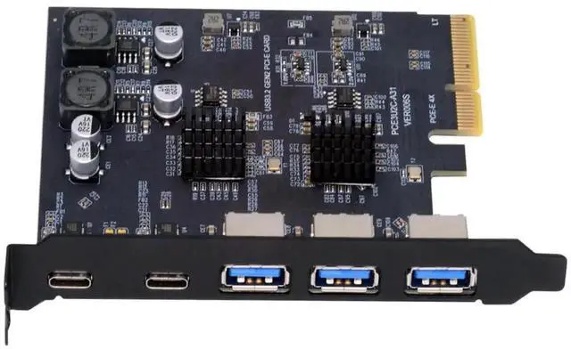 Main image of 10Gbps PCI-E Express Expansion Card, 3 Type-A USB 3.0 + Dual USB 3.1 Type-C Back Panel Adapter, Built-in ASM3142 VL822 Controller Chip