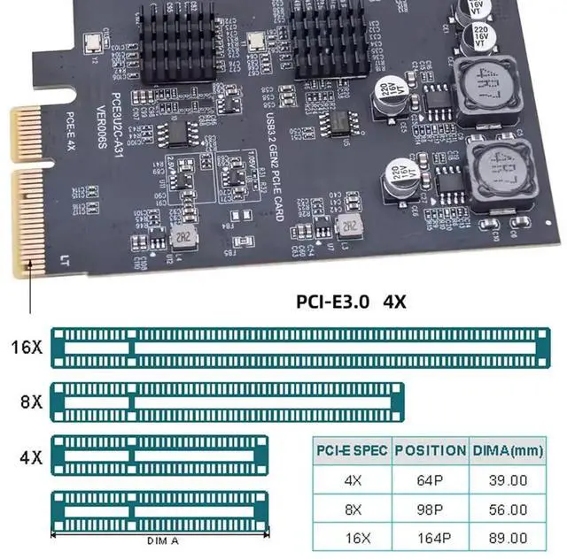 Alt view image 5 of 7 - 10Gbps PCI-E Express Expansion Card, 3 Type-A USB 3.0 + Dual USB 3.1 Type-C Back Panel Adapter, Built-in ASM3142 VL822 Controller Chip