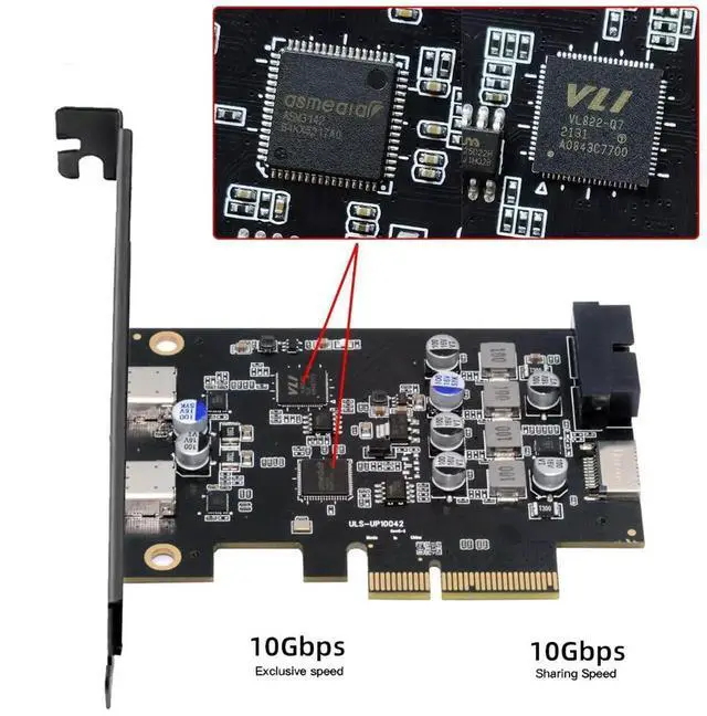 Alt view image 4 of 7 - 10Gbps PCI-E USB Expansion Card, Dual Type-C + Type-E USB 3.1 Front Panel Socket + USB3.0 19Pin/20Pin Header, ASM3142 VL822 Chipset PCIe Adapter