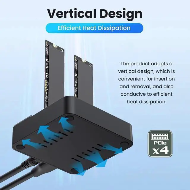 Alt view image 7 of 7 - Dual-Bay M.2 NVMe SSD Enclosure, 20Gbps USB-C One-Click Offline Clone Duplicator, Vertical Hyper Cloner for M-Key NVMe M.2 SSD