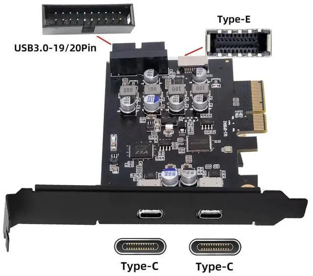 Alt view image 2 of 7 - PCI-E Express Card to Type-E USB 3.1 Front Panel Socket Adapter, ASM3142 VL822 Chip, USB3.0 19Pin 20Pin & Dual USB-C Type-C Expansion Card for Desktop Motherboard
