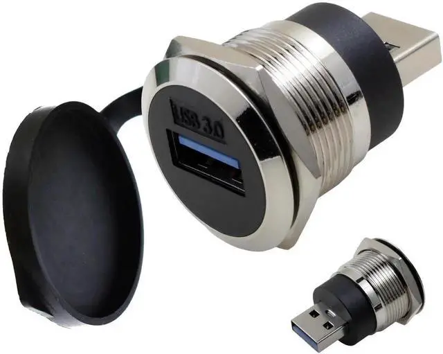 Alt view image 5 of 6 - USB 3.0 Male to Female Waterproof Panel Mount Adapter, 5Gbps Data Transfer & Charging, Threaded Round Socket with Nut Fixing, Dustproof Durable Connector 5-Pack Silver