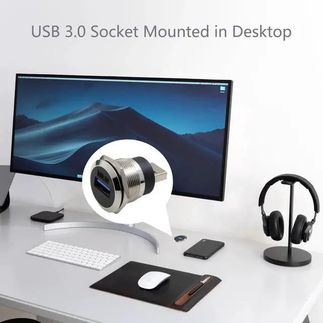 Alt view image 2 of 6 - USB 3.0 Male to Female Waterproof Panel Mount Adapter, 5Gbps Data Transfer & Charging, Threaded Round Socket with Nut Fixing, Dustproof Durable Connector 5-Pack Silver