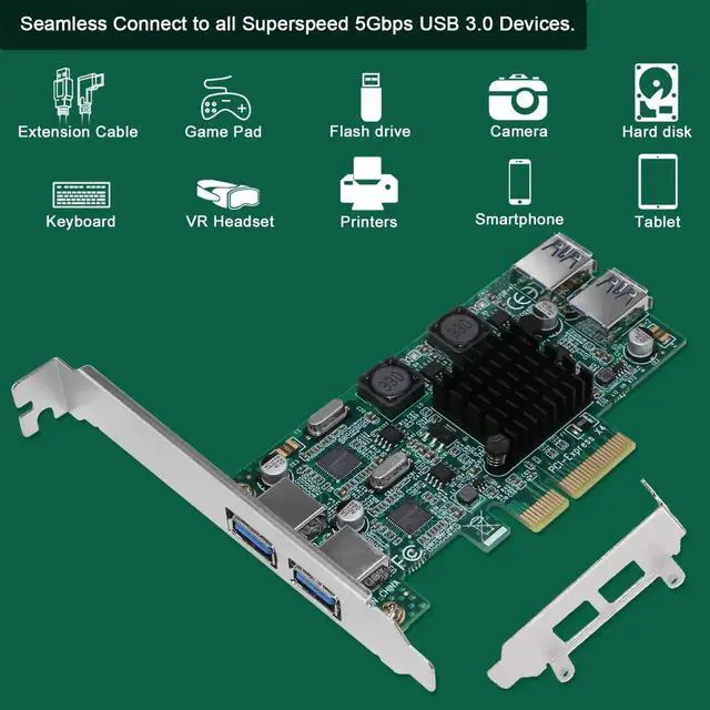Alt view image 5 of 7 - 4-Port SuperSpeed 5Gbps PCIE USB 3.0 Expansion Card, FS-2C-U4-Pro with 2X Dedicated 5Gbps Channels 10Gbps Total Bandwidth, Built-in FebSmart Self-Powered Technology for Windows Linux Desktop PC