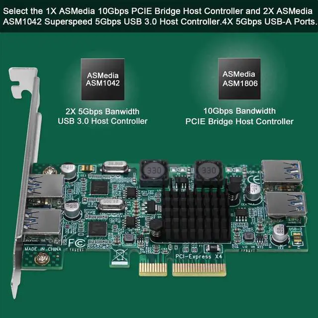 Alt view image 6 of 7 - 4-Port SuperSpeed 5Gbps PCIE USB 3.0 Expansion Card, FS-2C-U4-Pro with 2X Dedicated 5Gbps Channels 10Gbps Total Bandwidth, Built-in FebSmart Self-Powered Technology for Windows Linux Desktop PC