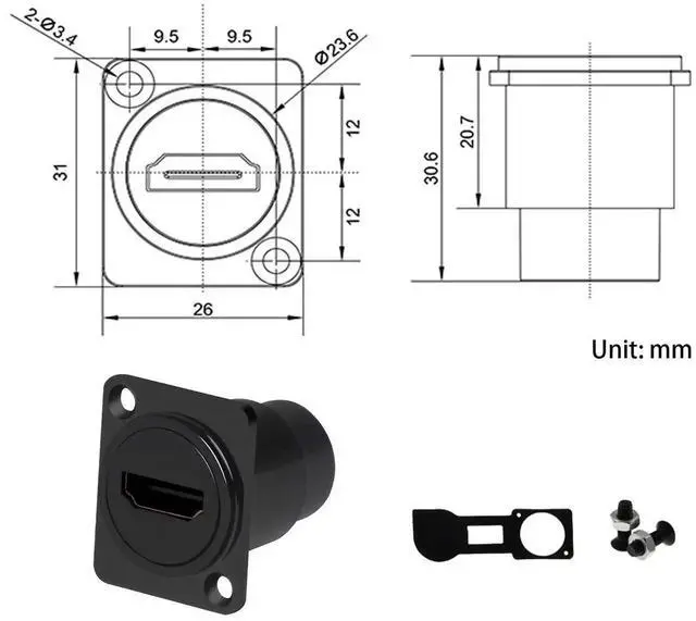 Alt view image 3 of 7 - HDMI 4K@60Hz Panel Mount Connector with Waterproof Cover, Female to Female HDMI Coupler Adapter, Support 3D 4K, Suitable for Car Computer Blu-Ray HDTV Projectors
