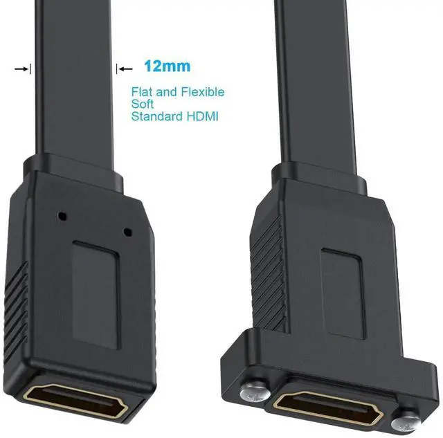 Alt view image 4 of 7 - 1.5ft Flat HDMI Extension Cable, 4K 18Gbps HDMI Female to Female Panel Mount Extender Cord Supports Ethernet 3D 4K HDTV Monitor