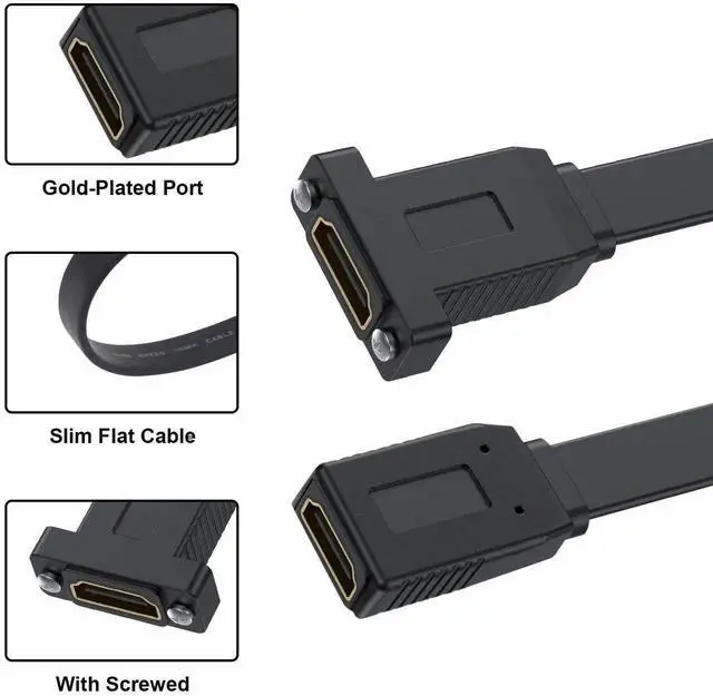 Alt view image 2 of 7 - 1.5ft Flat HDMI Extension Cable, 4K 18Gbps HDMI Female to Female Panel Mount Extender Cord Supports Ethernet 3D 4K HDTV Monitor
