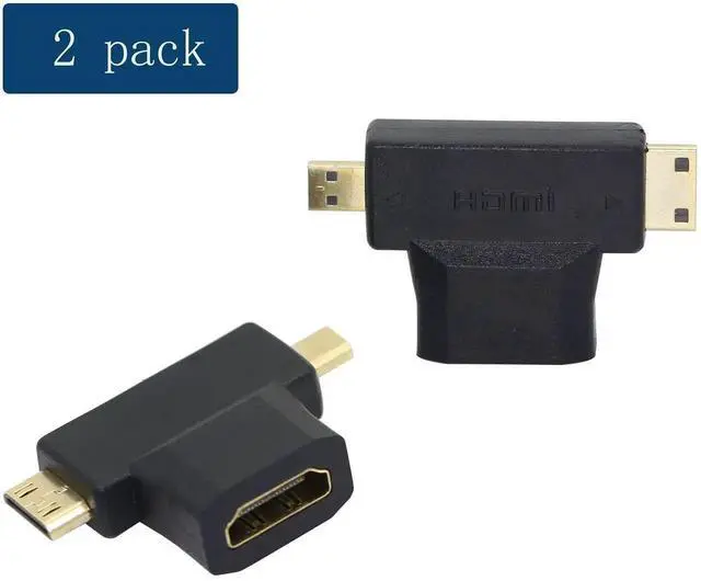 Alt view image 4 of 7 - 2 Pack 2 in 1 HDMI Female to Mini HDMI & Micro HDMI Adapter, Gold-Plated Universal Mini/Micro HDMI Male to HDMI Female Converter Connector