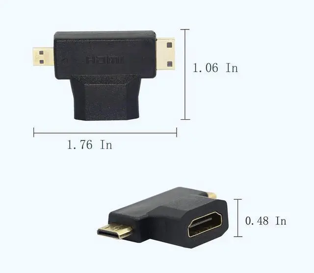 Alt view image 6 of 7 - 2 Pack 2 in 1 HDMI Female to Mini HDMI & Micro HDMI Adapter, Gold-Plated Universal Mini/Micro HDMI Male to HDMI Female Converter Connector