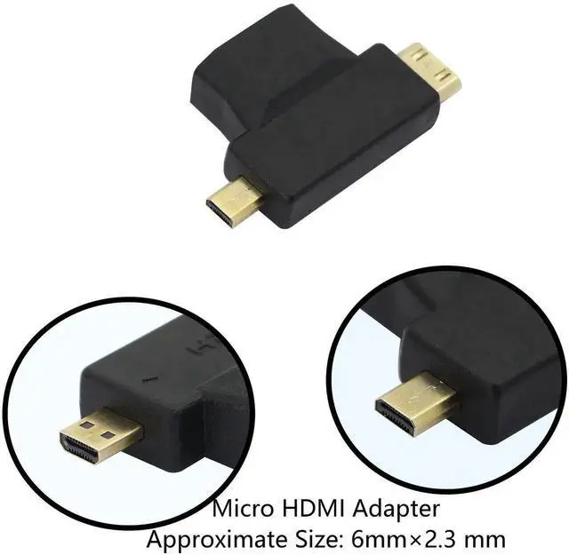 Alt view image 3 of 7 - 2 Pack 2 in 1 HDMI Female to Mini HDMI & Micro HDMI Adapter, Gold-Plated Universal Mini/Micro HDMI Male to HDMI Female Converter Connector