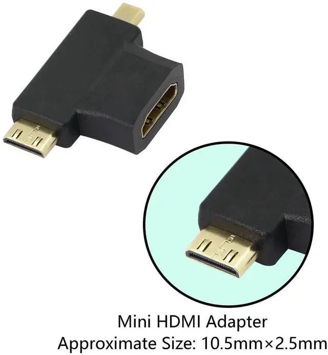 Alt view image 7 of 7 - 2 Pack 2 in 1 HDMI Female to Mini HDMI & Micro HDMI Adapter, Gold-Plated Universal Mini/Micro HDMI Male to HDMI Female Converter Connector