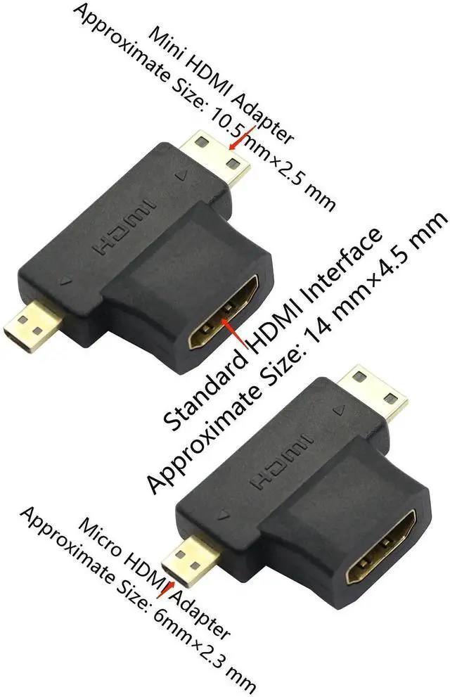 Alt view image 5 of 7 - 2 Pack 2 in 1 HDMI Female to Mini HDMI & Micro HDMI Adapter, Gold-Plated Universal Mini/Micro HDMI Male to HDMI Female Converter Connector