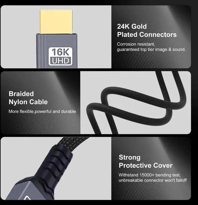 Alt view image 2 of 7 - 50cm HDMI 2.2 Cable, 16K 8K UHD Type-A Male to Male High Speed HDMI Cord for HDTV Desktop Laptop Monitor