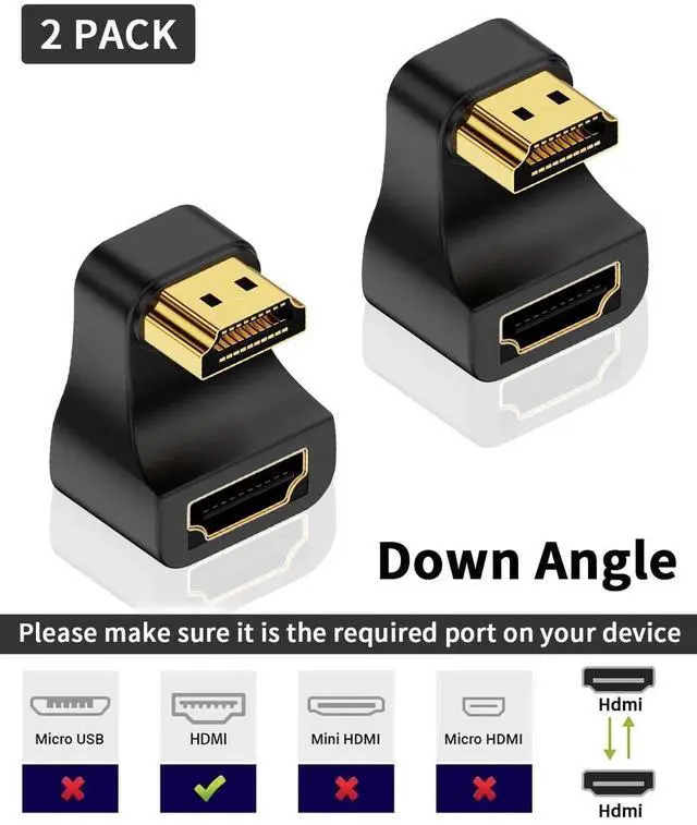 Alt view image 4 of 6 - 2 Pack 8K HDMI 180 Degree U-Shaped Down Angle Adapter, HDMI 2.1 Male to Female Extender with LED Light, 48Gbps 8K@60Hz Compatible with HDTV PS5 Laptop Monitor