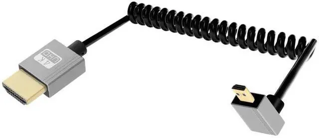 Main image of 2.2FT 270 Degree Up Angle Coiled Micro HDMI to HDMI Cable, HDMI 2.0 Spring Spiral Cord 18Gbps 4K@120Hz for Camera Camcorder HDTV Tablet