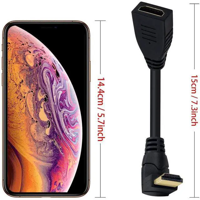 Alt view image 4 of 7 - 0.5FT 90 Degree Up Angle HDMI Extension Cable, HDMI 2.1 Male to Female Short Adapter, 48Gbps 8K@60Hz 3D HDR Compatible with TV Xbox PS4 PS5