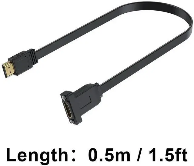 Alt view image 7 of 7 - 1.5ft Flat HDMI 2.0 Extension Cable, 18Gbps High Speed Male to Female Panel Mount HDMI Cord with Screw Hole, Support Ethernet 4K@60Hz 3D 2160p Compatible with UHD TV PS3 PS4