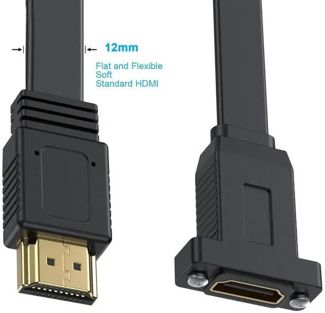 Alt view image 3 of 7 - 1.5ft Flat HDMI 2.0 Extension Cable, 18Gbps High Speed Male to Female Panel Mount HDMI Cord with Screw Hole, Support Ethernet 4K@60Hz 3D 2160p Compatible with UHD TV PS3 PS4