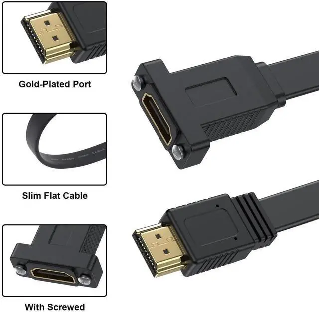 Alt view image 4 of 7 - 1.5ft Flat HDMI 2.0 Extension Cable, 18Gbps High Speed Male to Female Panel Mount HDMI Cord with Screw Hole, Support Ethernet 4K@60Hz 3D 2160p Compatible with UHD TV PS3 PS4
