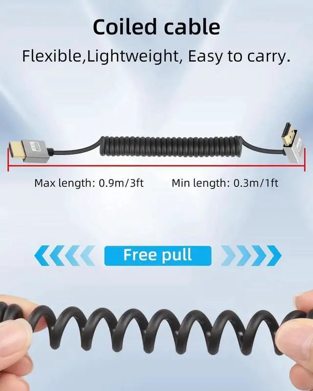 Alt view image 5 of 7 - 2.2FT 270 Degree Down Angle HDMI Coiled Cable, HDMI 2.0 Spring Spiral Cord 18Gbps 4K@120Hz for Camera TV Capture Cards Tablet