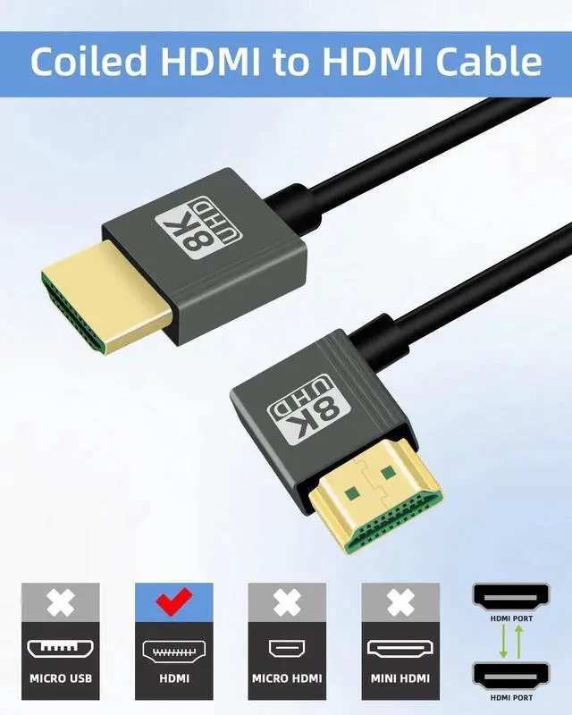 Alt view image 7 of 7 - 2.2FT 90 Degree Right Angle HDMI Coiled Cable, HDMI 2.1 Spring Spiral Cord 48Gbps 8K@60Hz for Camera TV Capture Cards Tablet