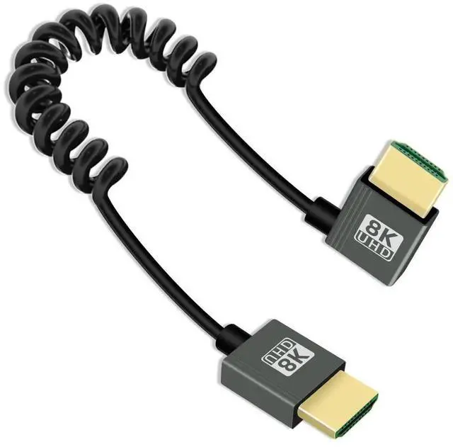 Main image of 2.2FT 90 Degree Left Angle HDMI Coiled Cable, HDMI 2.1 Spring Spiral Cord 48Gbps 8K@60Hz for Camera TV Capture Cards Tablet