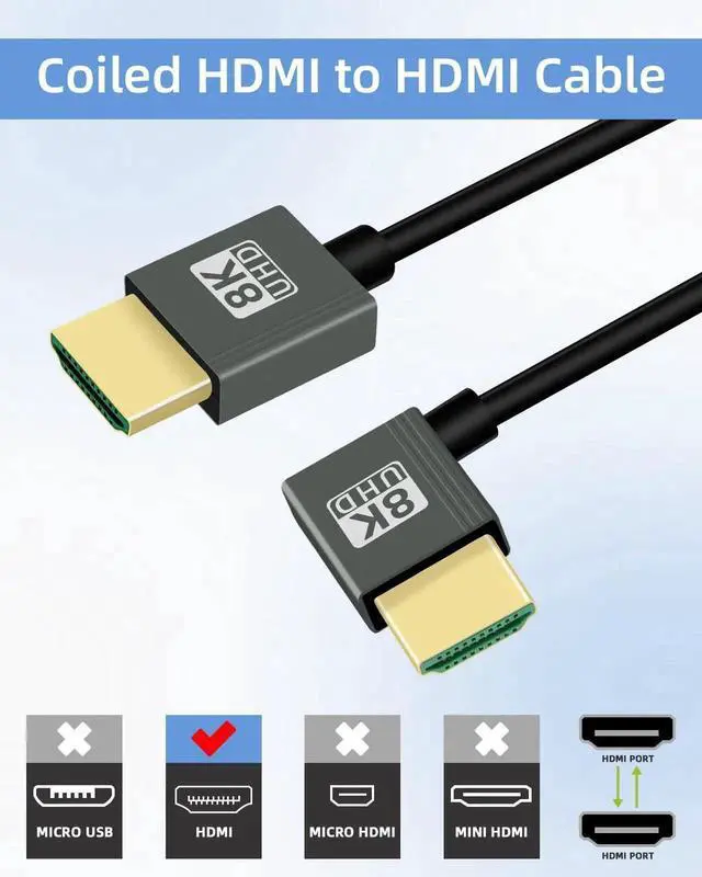 Alt view image 7 of 7 - 2.2FT 90 Degree Left Angle HDMI Coiled Cable, HDMI 2.1 Spring Spiral Cord 48Gbps 8K@60Hz for Camera TV Capture Cards Tablet