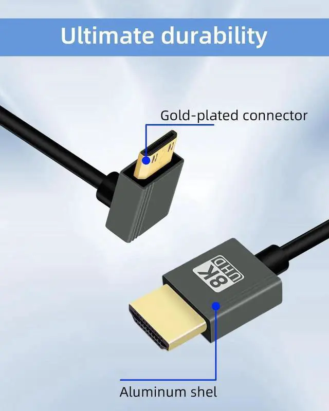Alt view image 7 of 7 - 2.2FT 270 Degree Down Angle Mini HDMI to HDMI Coiled Cable, HDMI 2.1 Spring Spiral Cord 48Gbps 8K@60Hz Compatible with Camera Camcorder HDTV Tablet