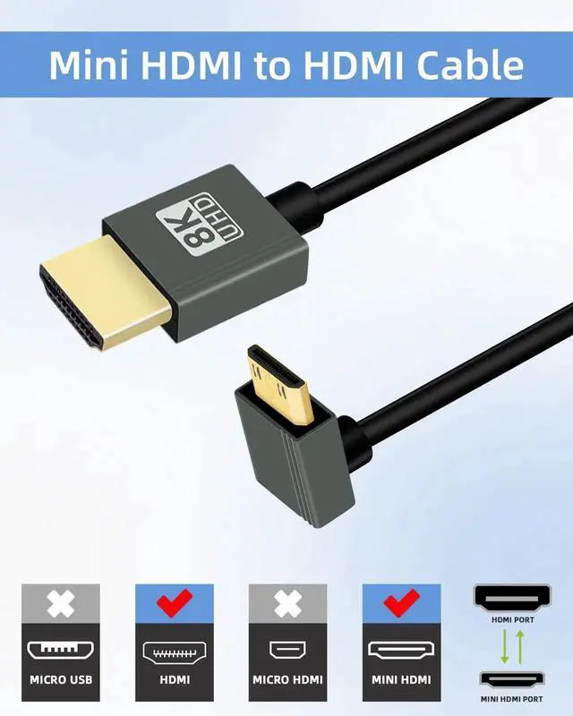Alt view image 6 of 7 - 2.2FT 270 Degree Down Angle Mini HDMI to HDMI Coiled Cable, HDMI 2.1 Spring Spiral Cord 48Gbps 8K@60Hz Compatible with Camera Camcorder HDTV Tablet