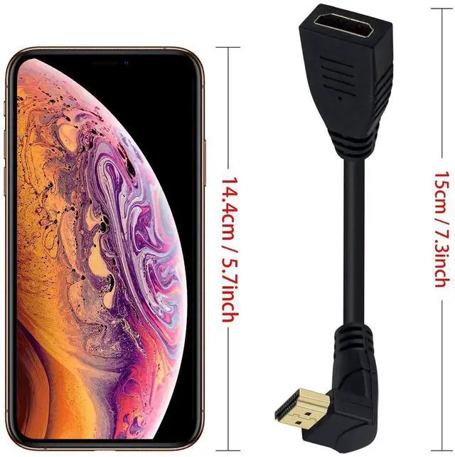 Alt view image 7 of 7 - 8K HDMI Extension Cable, 0.5FT 90 Degree Down Angle HDMI 2.1 Male to Female Cable, 48Gbps Support 8K@60Hz 3D HDR, Compatible with TV Xbox PS4 PS5
