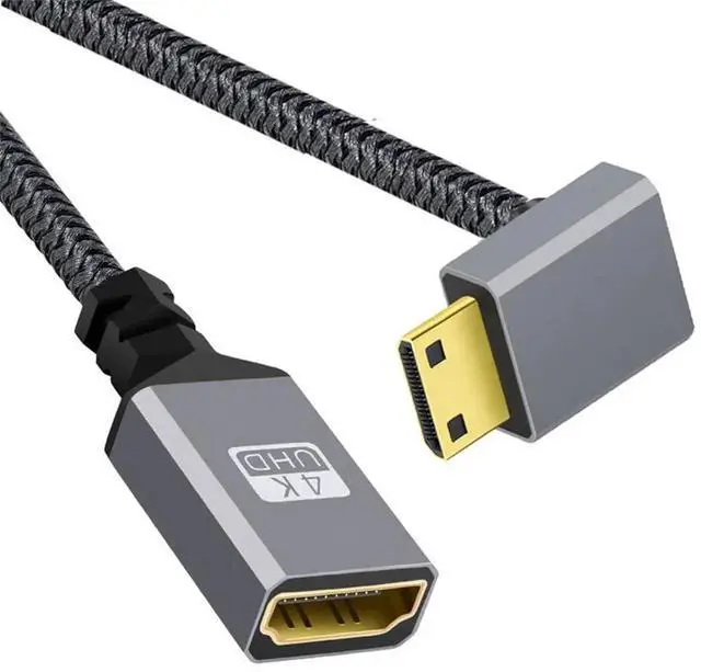 Main image of 4K Mini HDMI 1.4 90 Degree Down Angled Male to HDMI Female Extension Cable, Right Angle Mini HDMI Cord Compatible with DV MP4 Camera DC Laptop