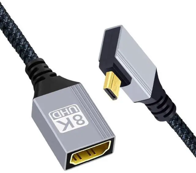 Main image of 8K Micro HDMI 2.1 Type-D 90 Degree Right Angled Male to HDMI Female Extension Cable, 17cm High Speed HDTV Cord Compatible with Monitor DV Camera Laptop